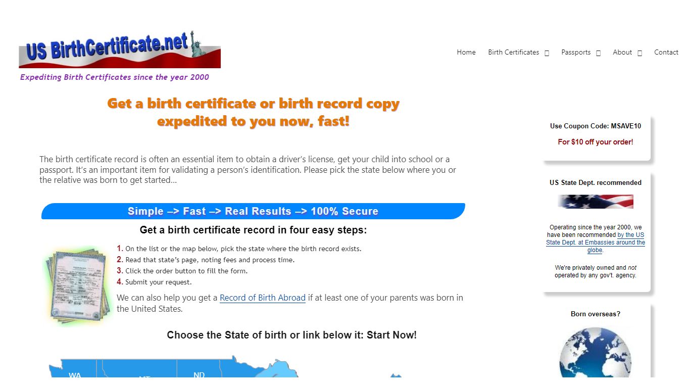 Get a State Birth Certificate copy fast and easy